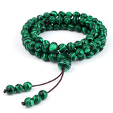 Men's Natural Stone Malachite Beaded Necklace – 108 Beads